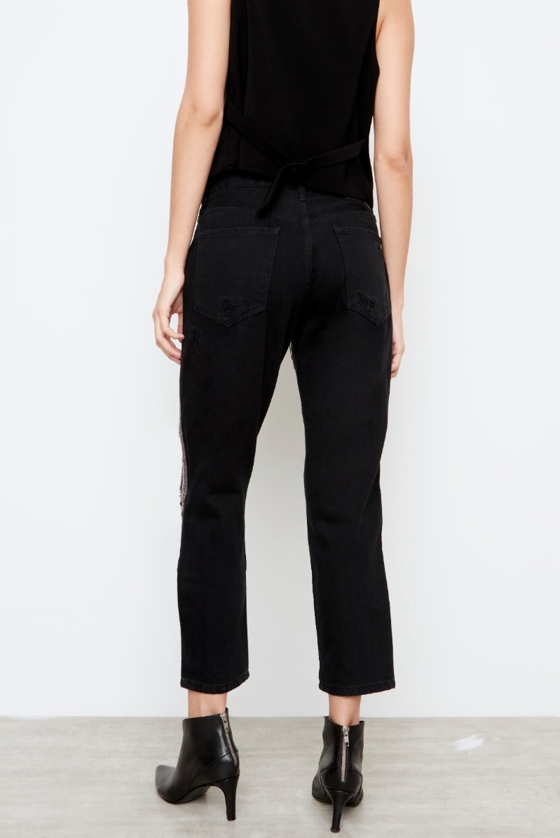 JEANS BOYFIT TASH BLACK SHINY STRIPES