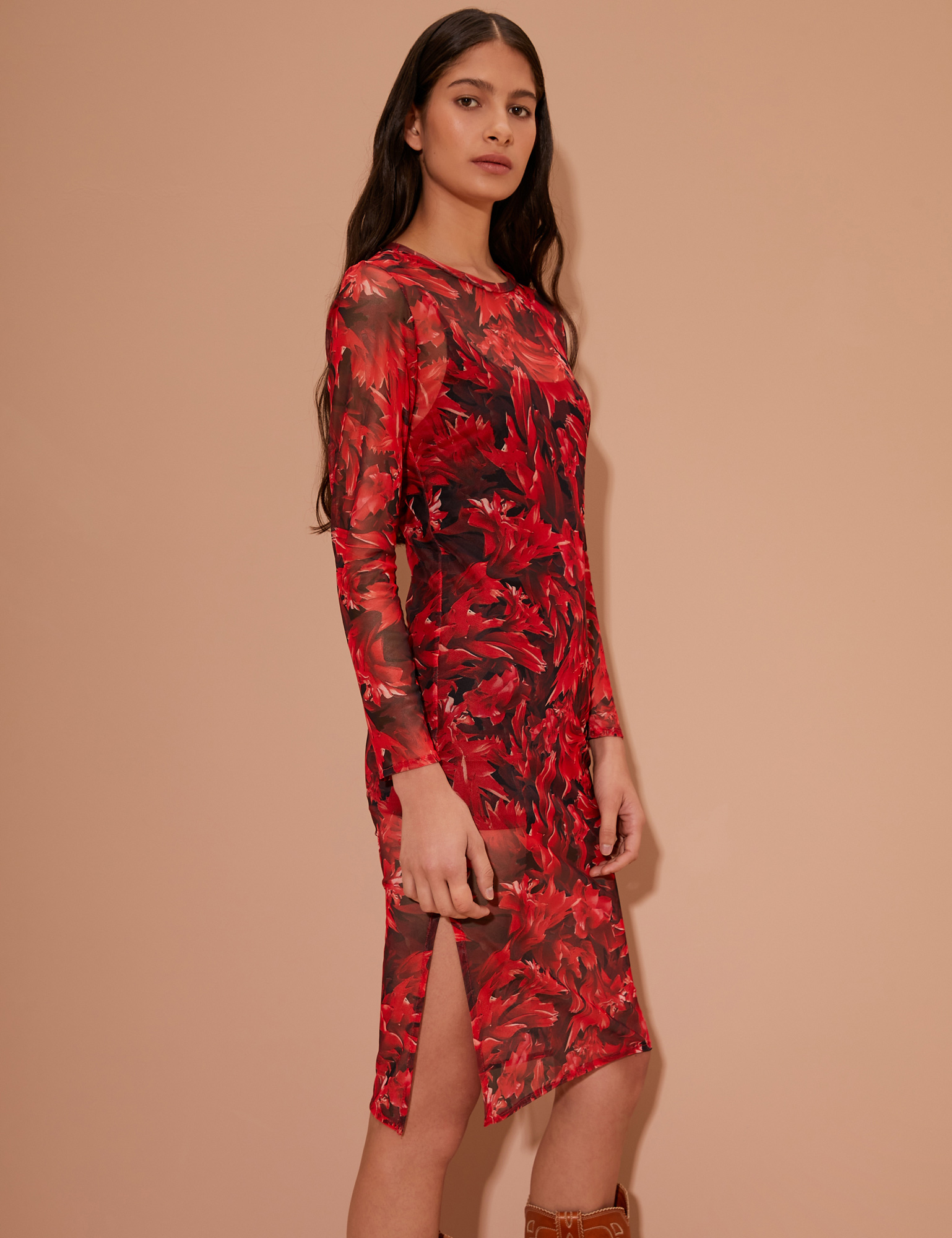 Vestido rojo floral deals